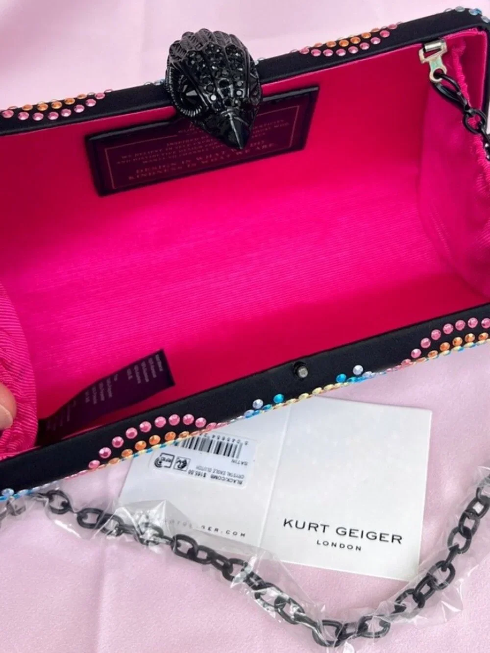 Kurt Geiger Crystal Clutch Bag Rainbow Design + Chain Shoulder Strap NWT